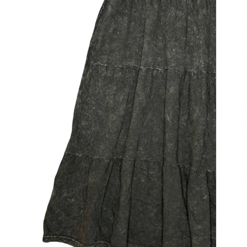 American Giant Womens Premium Slub Tiered Midi Dress Small Black Mineral Wash